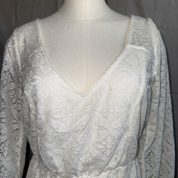 Hollister Women's Dress Sz Large Long Sleeve Cream Lace Boho Chic Western Preppy - Picture 8 of 14